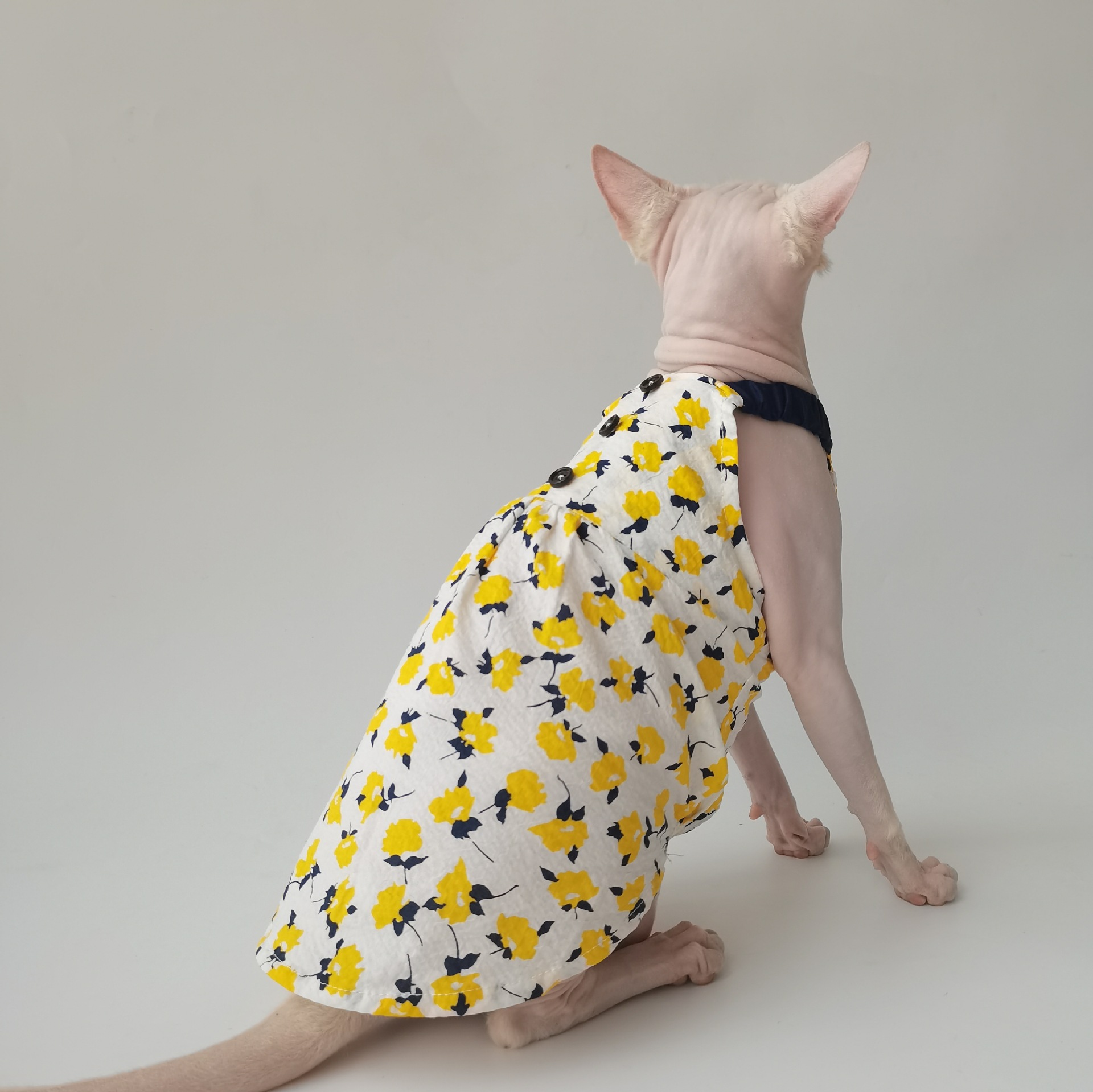 Summer Refreshing Floral Vest Skirt, All Cotton Ultra-thin Breathable Sphinx Hairless Cat German Clothing