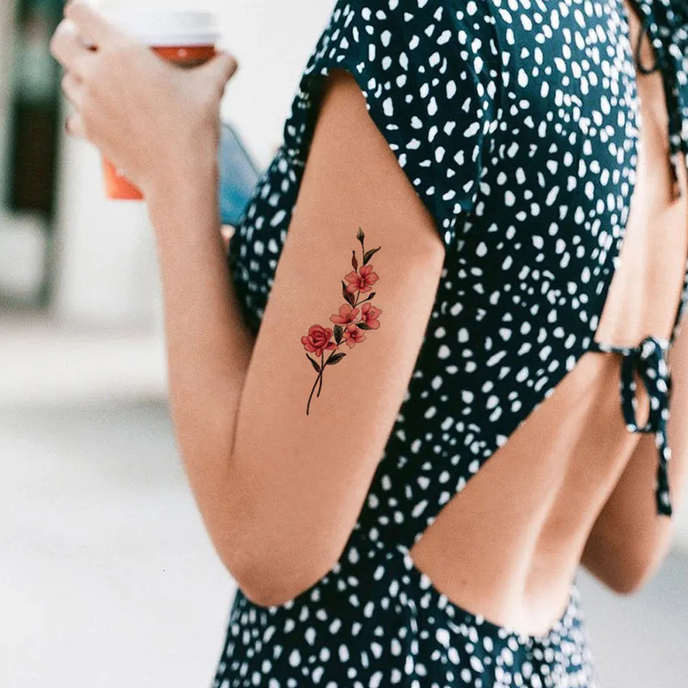30pcs Color Flower Tattoo Stickers Butterfly Temporary Tattoos for Women Blossom Rose Hand Body Decor 250219