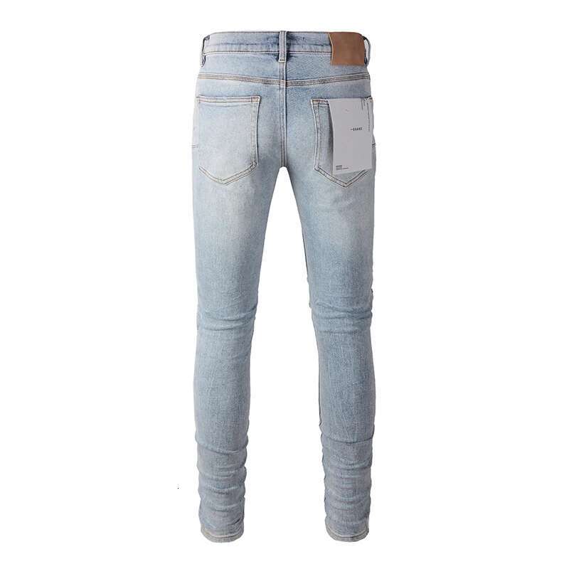 High Street American Fashion Style Light Blue Distressed Skinny And Slim Fit Destroyed Holes Ripped Jeans