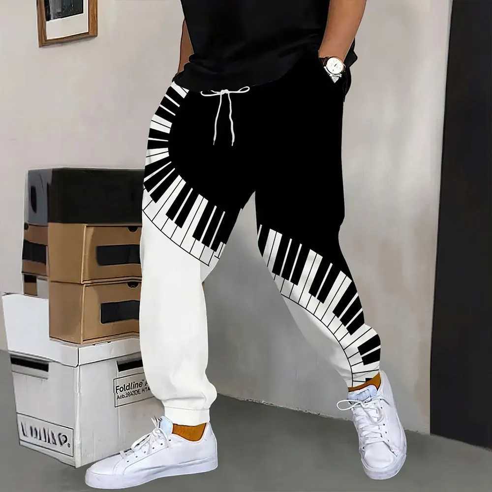 2024 New Fashion Geometric Print Sweatpants Mens Large Size Loose Casual Pocket Drawstring Sweatpants Winter Thick Warm PantsXJ250303