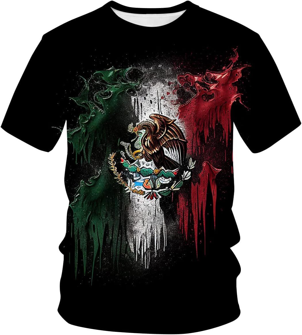 Mens T shirt Men's Mexico Mexican Flag Crew Neck Short Sleeves T-Shirt tee Casual tops summer clothes cool