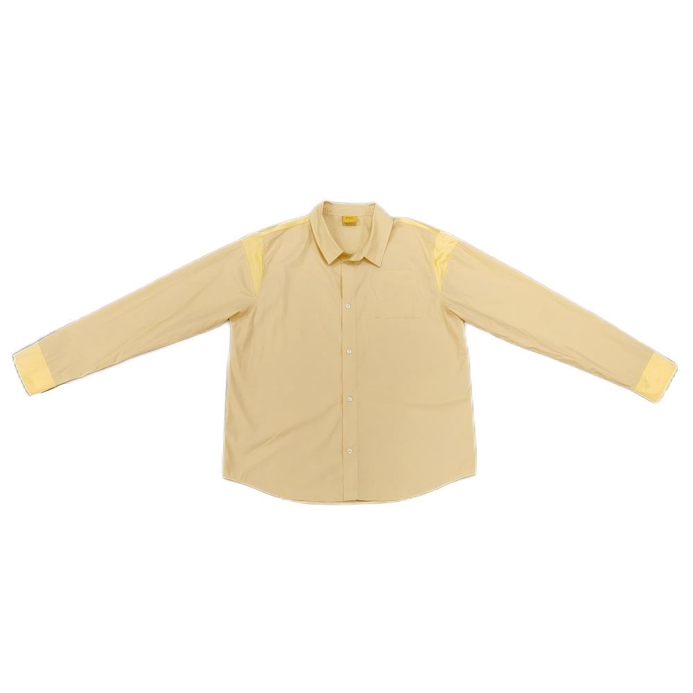 Men's Yellow Panelled Shirt Wave pocket on the chest Silk fabric patchwork on shoulders back and cuffs for Casual wear