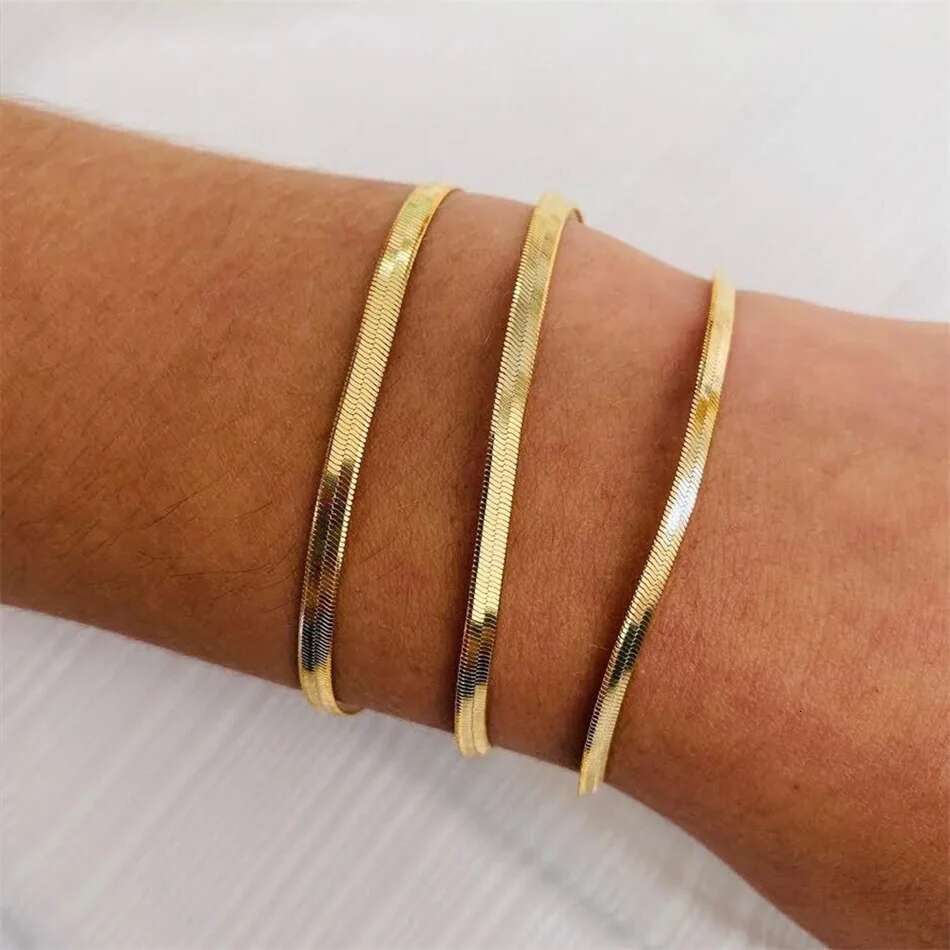 eManco Trend Classic Snake Gold Color Width 2/3/4/5MM Stainless Steel Chain Bracelet For Women Jewelry Gift