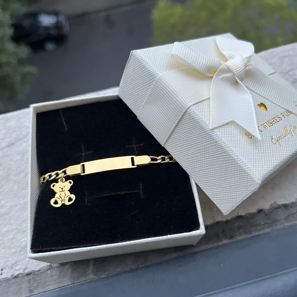 DUOYING Custom Teddy Bear Bracelet Engrave Names Personalized Pendant Charms Chain Bangles Stainless Steel For Kids Jewelry Gift 250304