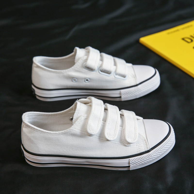 2025 New Spring Low Top Korean Edition Velcro Canvas Designer Girls' Board Lazy White Shoes Trendy Sports Shoes