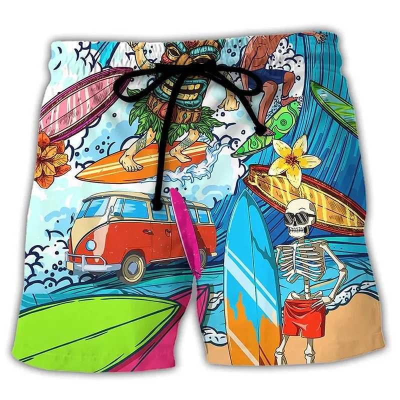 Colorful Graffiti 3D Printed Surfing Board Shorts Cool Summer Street Hip Hop Swim Trunks For Men Kids Vacation Beach ShortsT250304