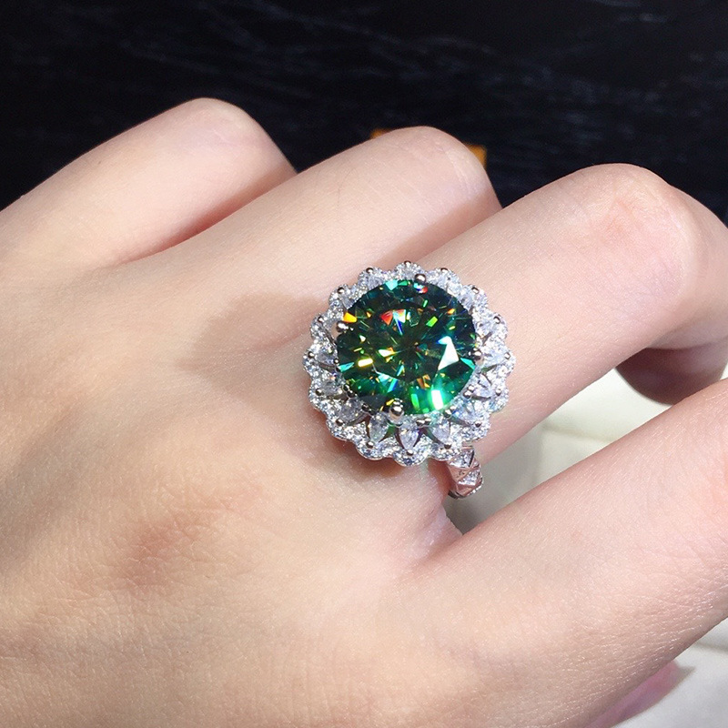 Solitaire Ring Women's Classic Blue Green Diamond Ring Fire Sparkling Rose Gold Crystal Ring Fashion Jewelry Engagement Gift