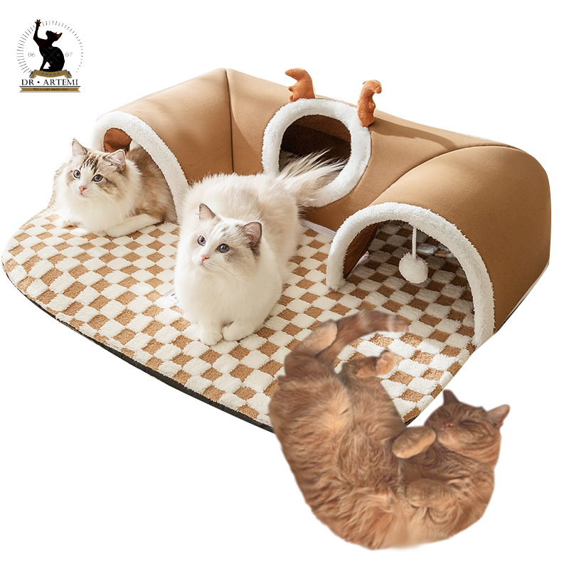 Pet Cat Tunnel Bed House with Peekaboo Plush Ballet Toy Indoor Kitten Tube Accent for Multiple Small Cats for Rabbit