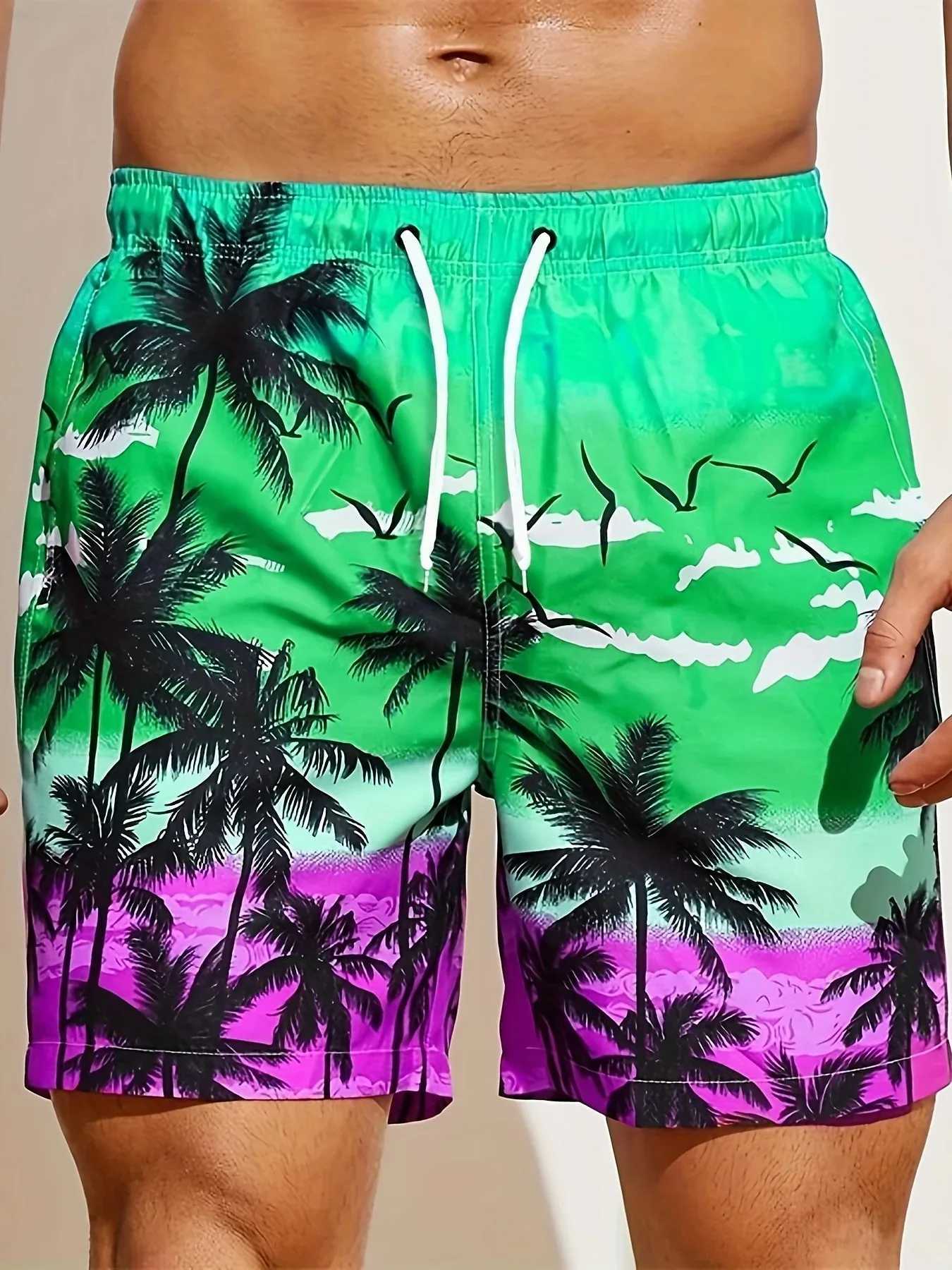 Summer Mens Loose Beach Shorts Drawstring Quick Dry Coconut Tree Shorts For Men 3D Print Casual Sport Shorts for maleT250304