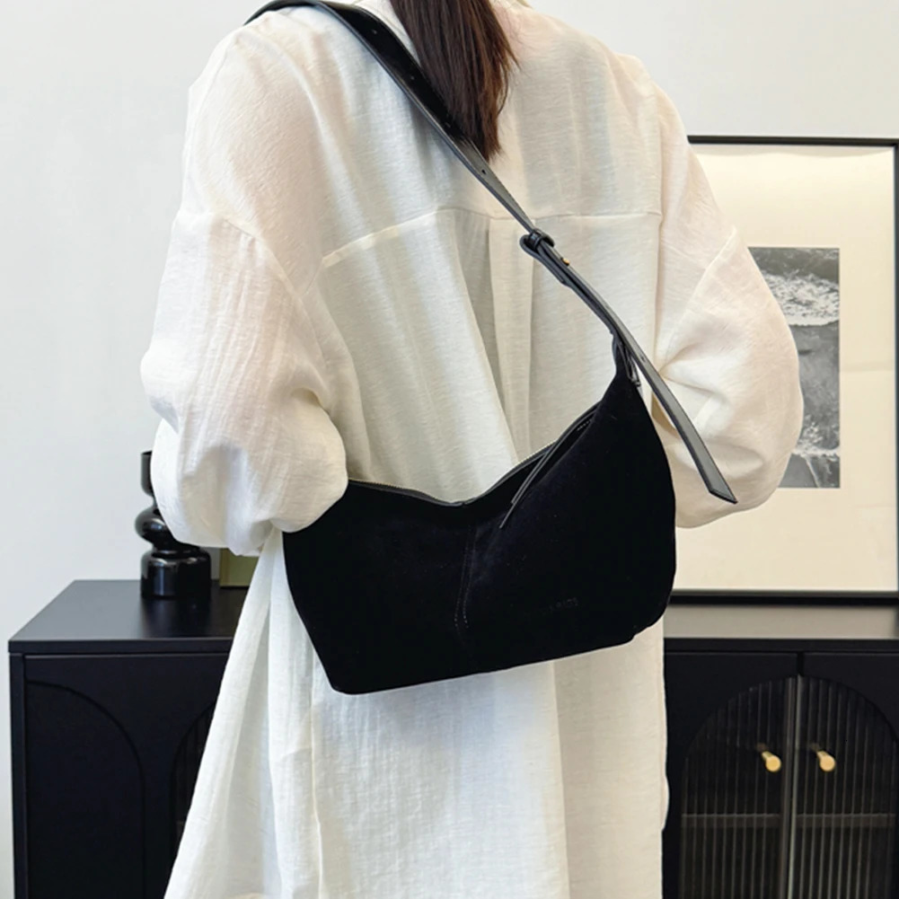 Ship from US Women Suede Crossbody Bag Multipocket Shoulder Adjustable Strap Hobo Zipper Handbag for Work Travel 250304FBB