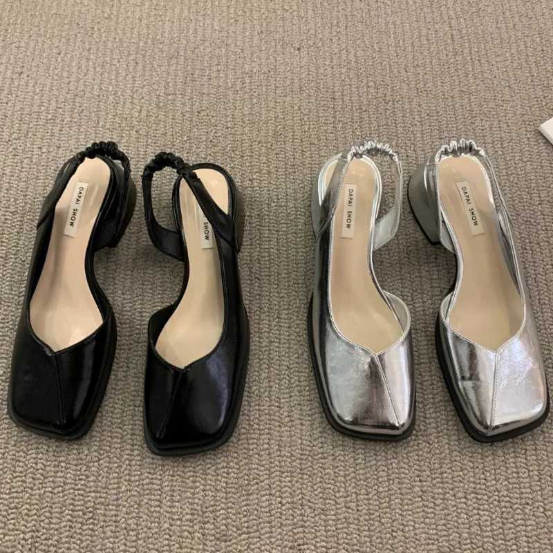 2024 Summer Elegant Sandals Fi Womens Elastic Band Flat Warm Light Party Shoes Square Heel 35-39 Y250303