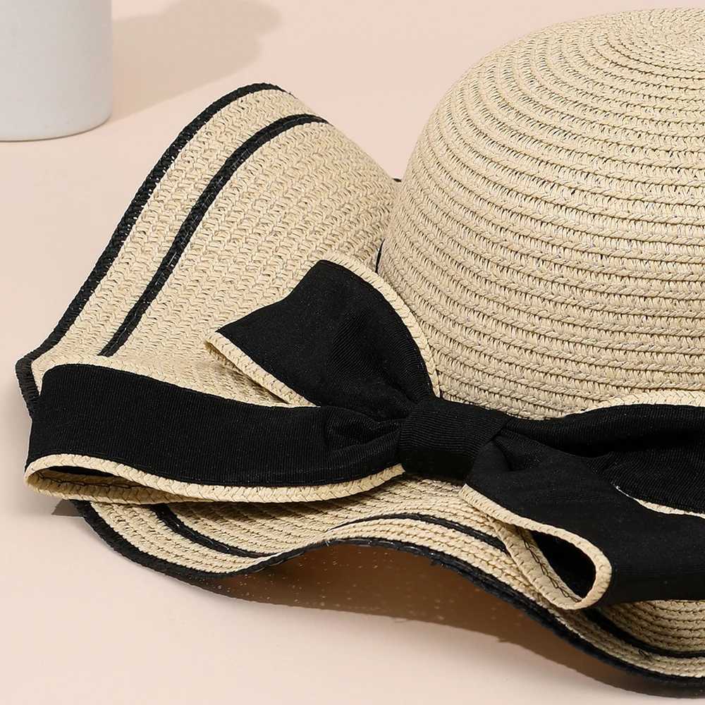 Butterfly Hat Spring/Summer Womens Flower Ribbon Sweet Big Brim Str Weaving Breathable Seaside Vacation Sun Protection HatXJ250304