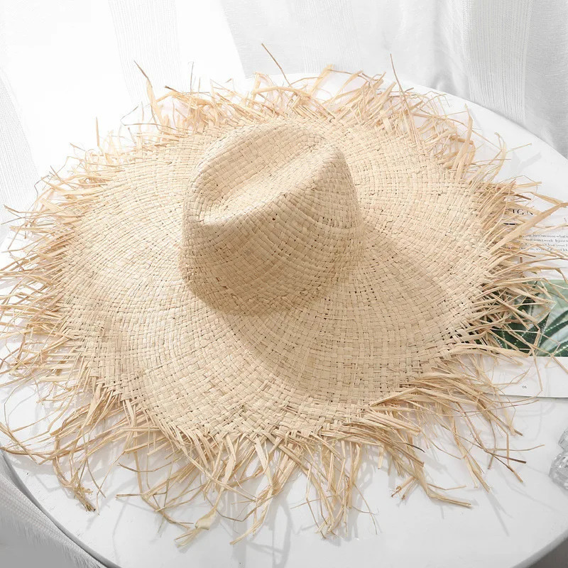 Natural Raffia Hat Women Summer Hand Woven Straw Hat Gilrs Holiday Sun Hat Wide Brim Sun Hat Floppy Panama Travel Beach Hat 250227