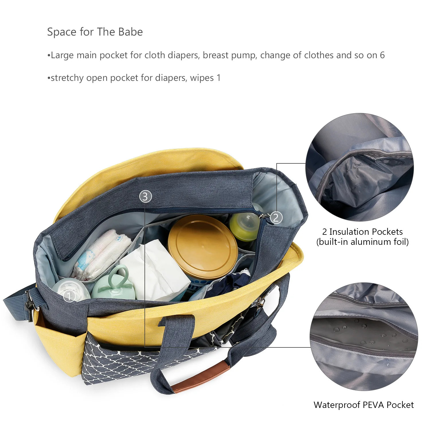 Diaper Bag handbag baby changing bag with shoulder strap portable waterproof large capacity suitable for mothers 250304