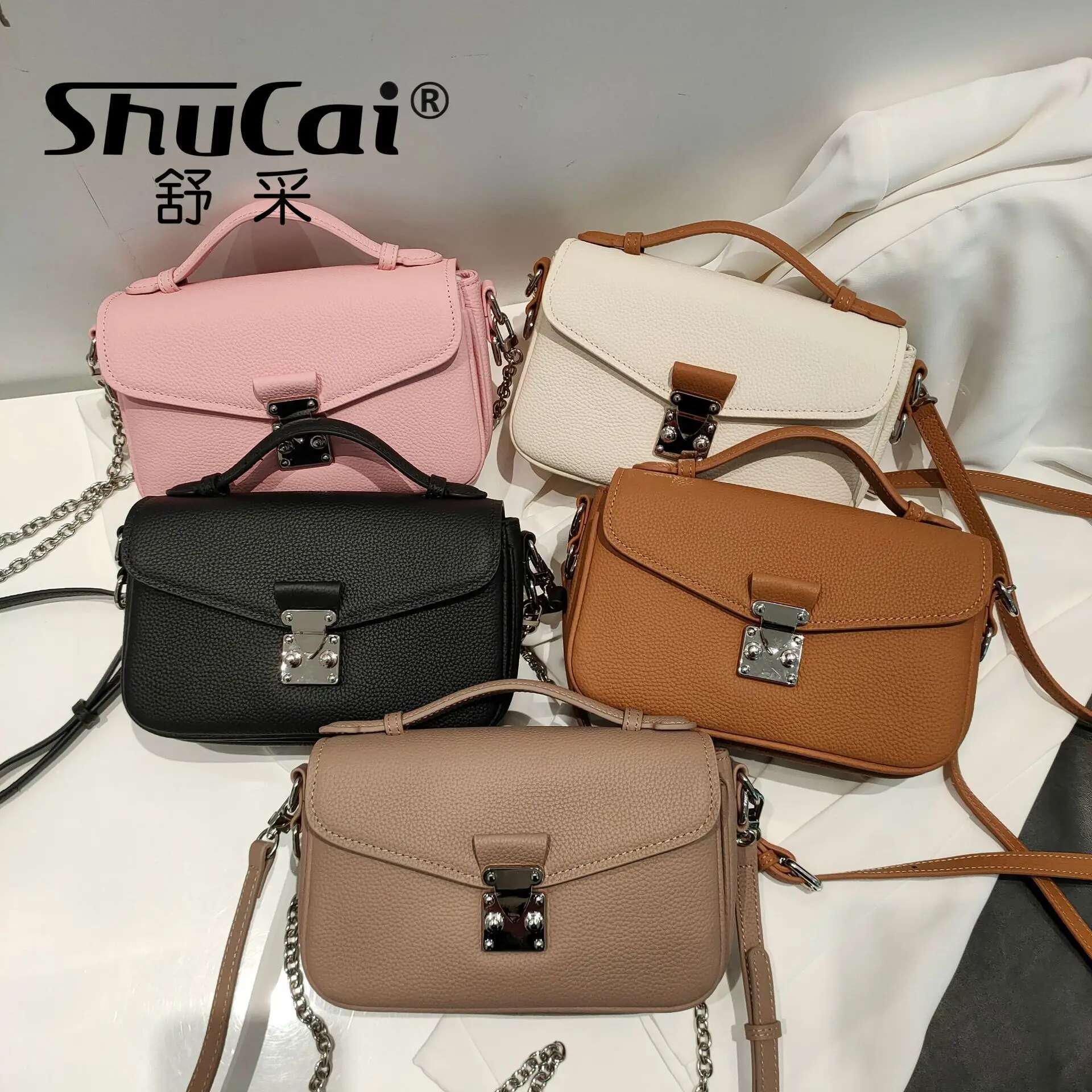 Chain Versatile Fashion Commuter Handbag Single Shoulder Messenger Bag High Grade Genuine Leather Top Layer Bags For Women