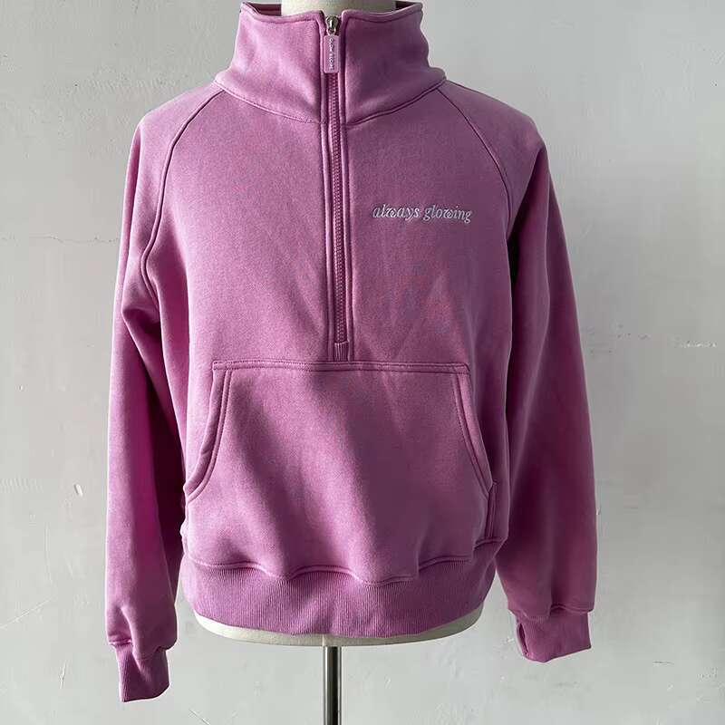 Custom Halp Zip Up Women Fleece Hoodie Stand Collar Sweatshirts With Thumb Hole