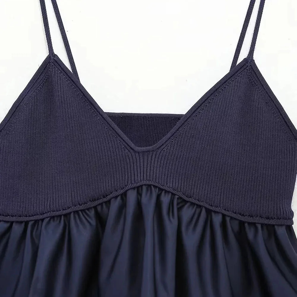 TRAF Blue Crop Top Womens Ruffle Knitted Camis Top Womens Shoulder Tight corset Top Womens No Back Tube Top 250228