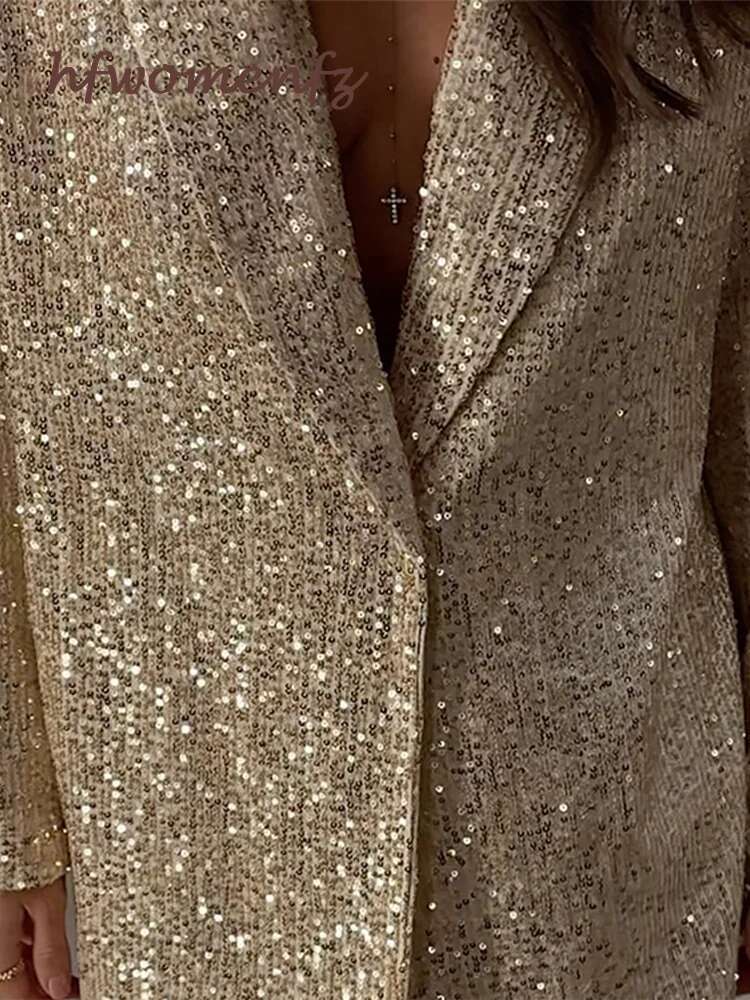 Elegant Sequins Jacket Pants 2 Pieces Outfits Women Shiny One Button Lapel Long Sleeve Coat Wide Leg Pant New In Matching Suit