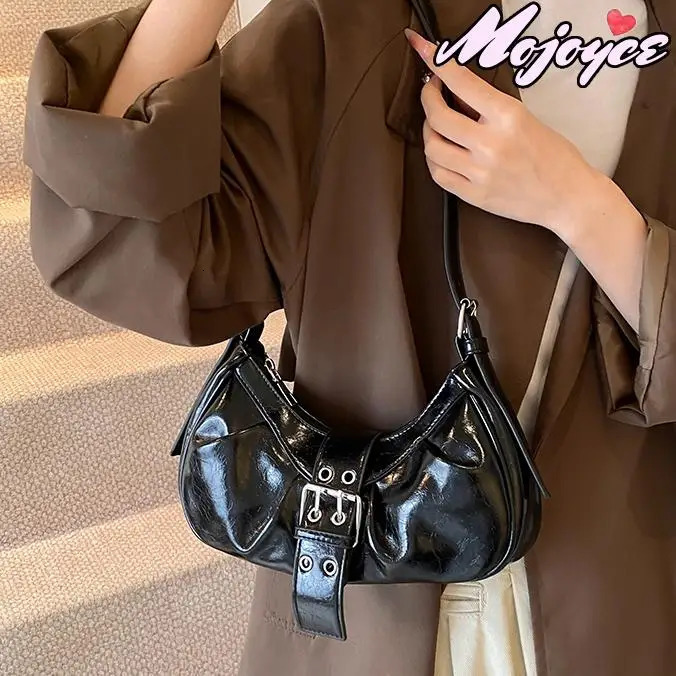Y2K Womens Fashion Shoulder Bag PU Leather Folded Cross Body Bag with Buckle Womens Underwear Bag Solid Armpit Wallet 250228