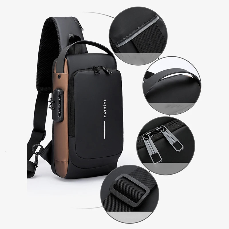 Men Fashion Travel Sport Sling Bag Male Multifunction Antitheft USB Charging Password Lock For Riding Motorcycle Chest Packs 250227