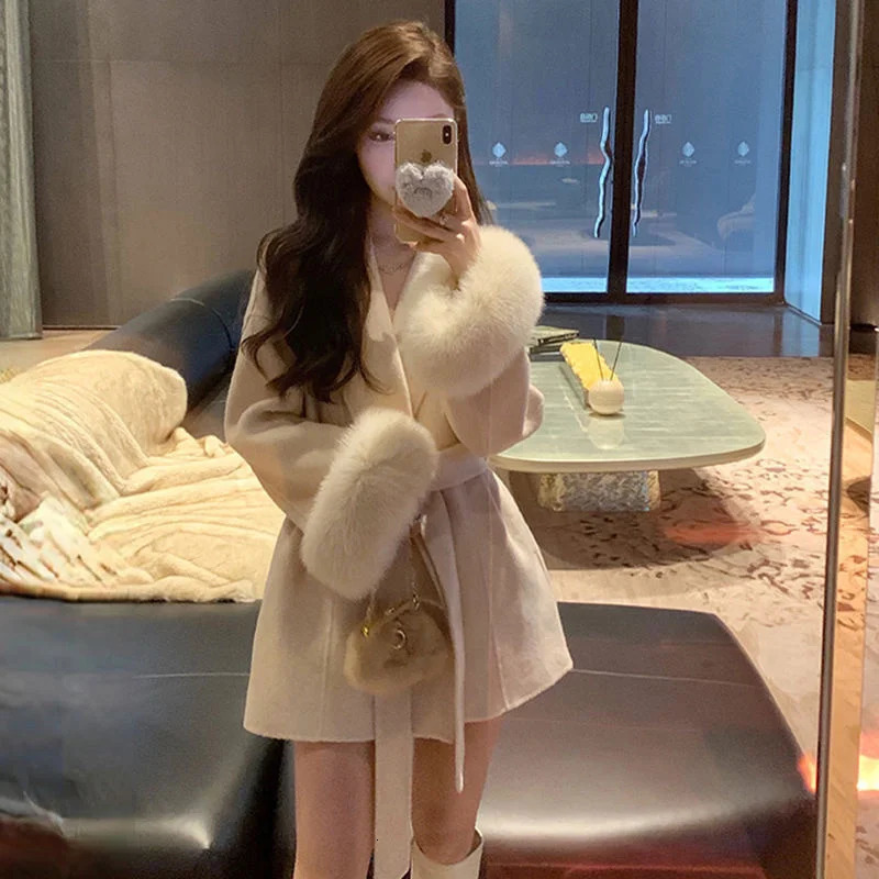 Wool jacket with spring and summer long sleeves loose highend spliced short blended wool lace 250225