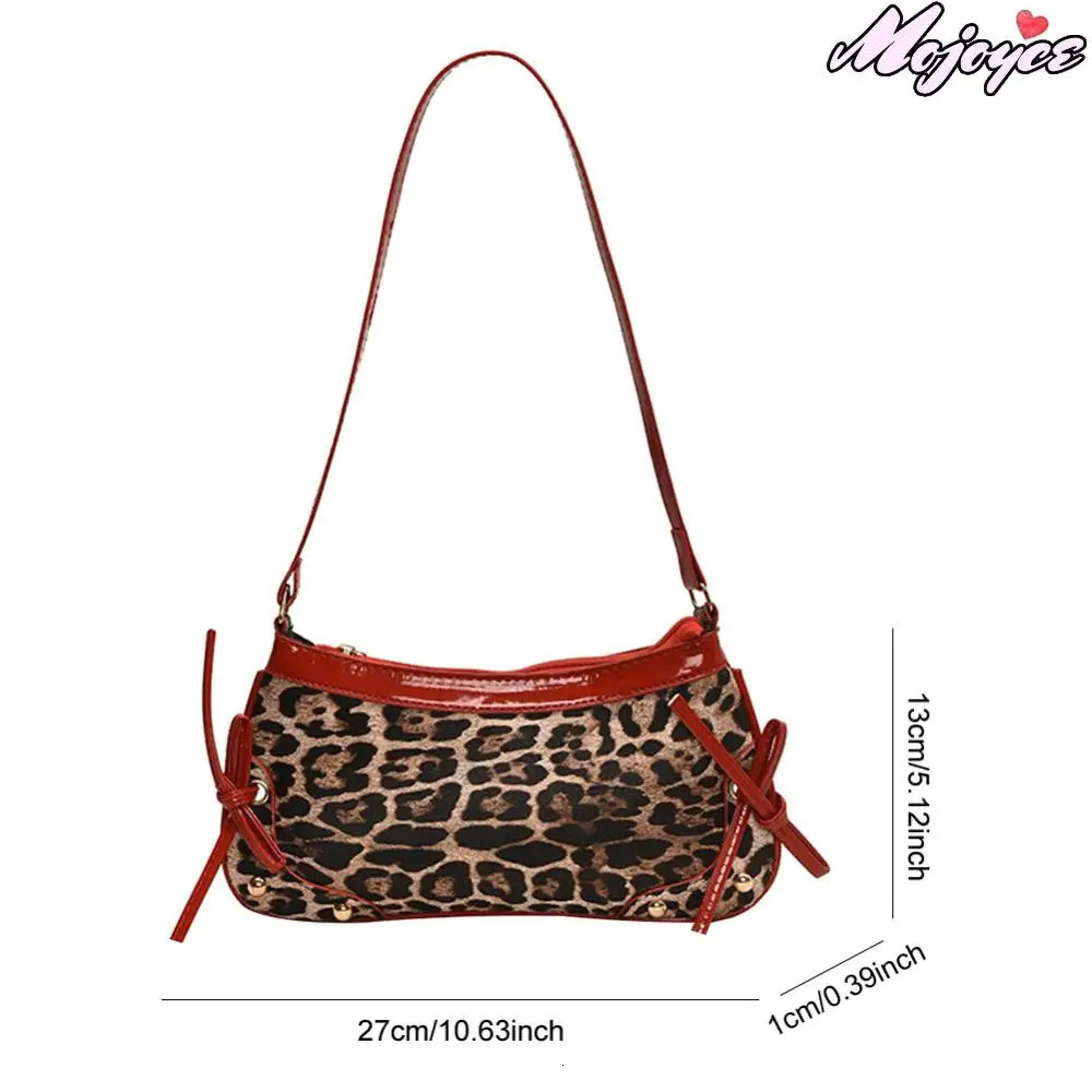 PU Leopard Trendy Bow Handbag for Women Zip Closure Stylish Underarm Bag Vintage Crescent Bag High Quality Shoulder Bag Bags 250228
