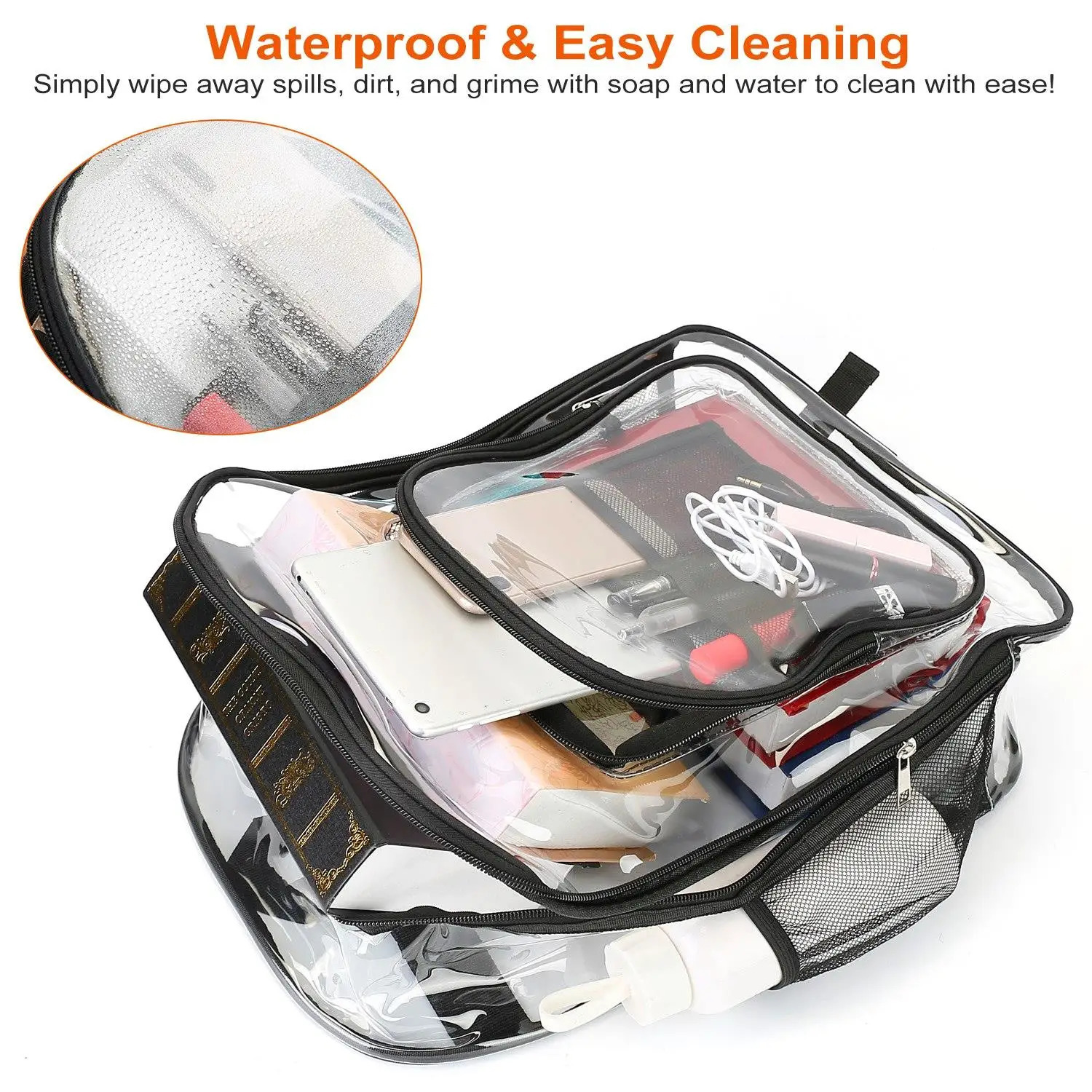 Ship from US Heavy Duty Large Clear Backpack for school | Waterproof PVC Book Bag with Reinforced Straps 53Gal Transparent Rucksack 250304FBB