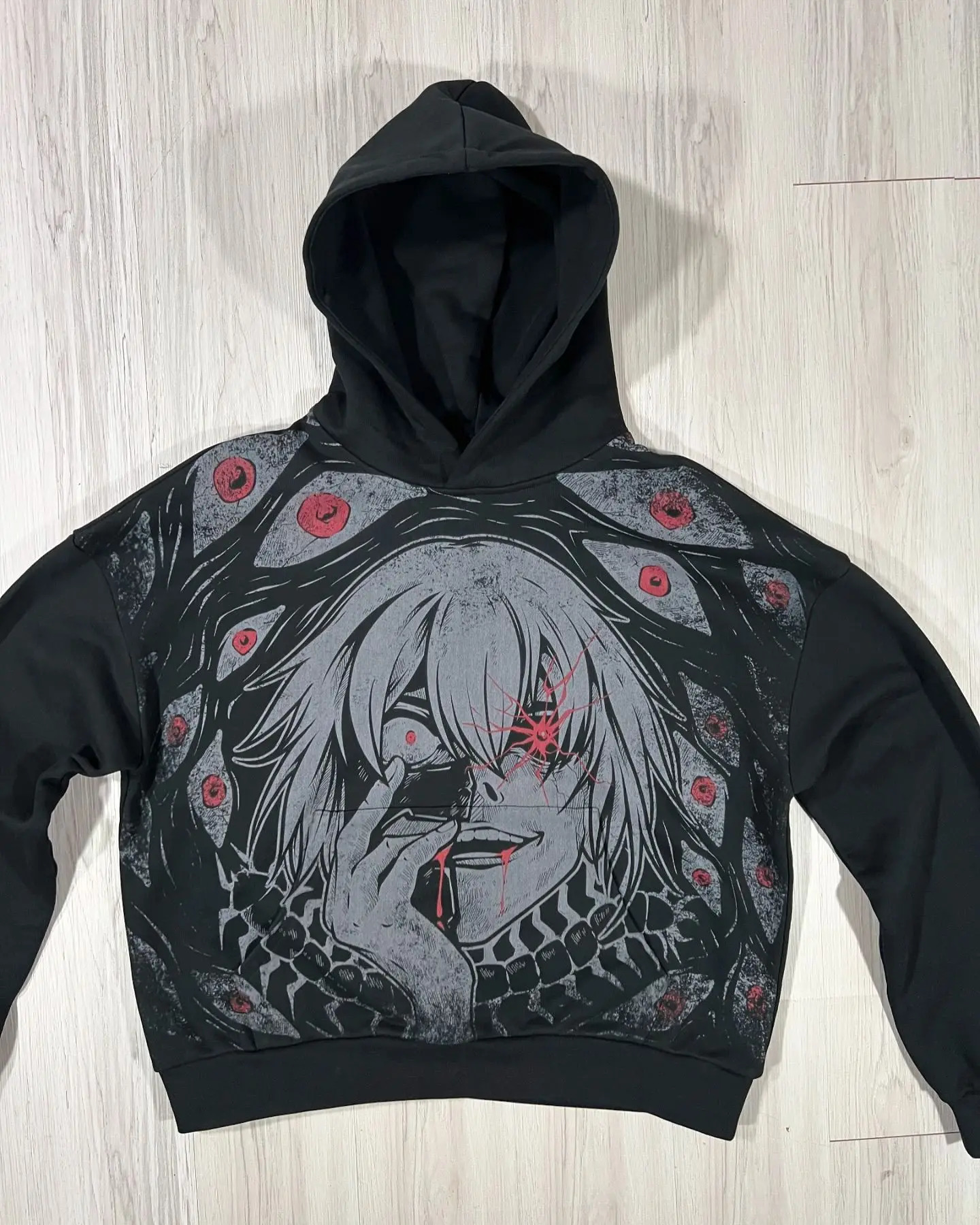 Y2k Gothic Cartoon Pattern Hoodies Men Women Harajuku Hip Hop Embroidery Long Sleeve Coats Loose Hooded Sweatshirt Streetwear 250228