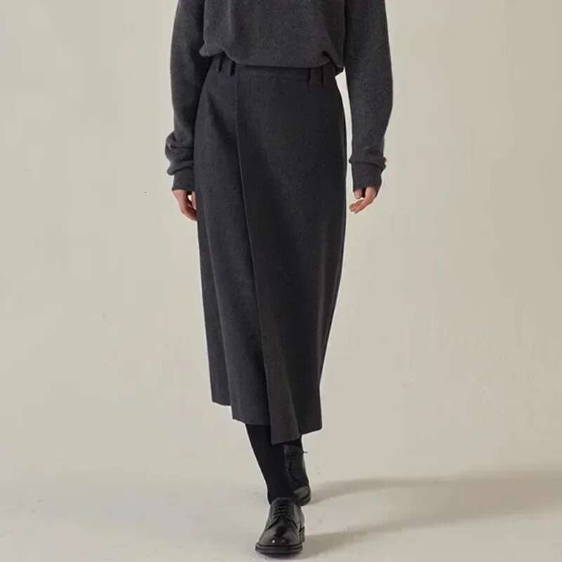 Women New Autumn And Winter Niche Mid-Length High-Waisted 100% Wool A-E Midi Skirt