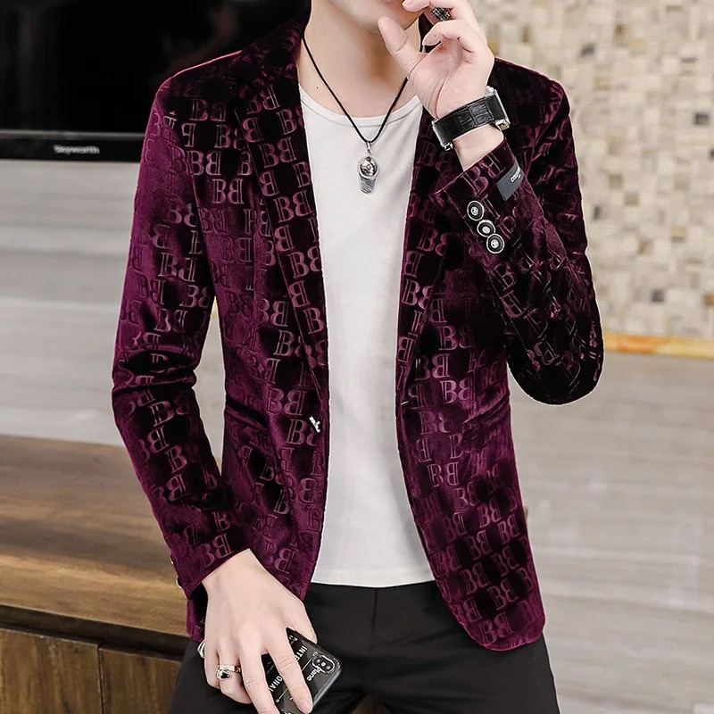 Golden velvet mens suit jacketInternet jacketShiny jacketmens BlazerBlazer for men 250304