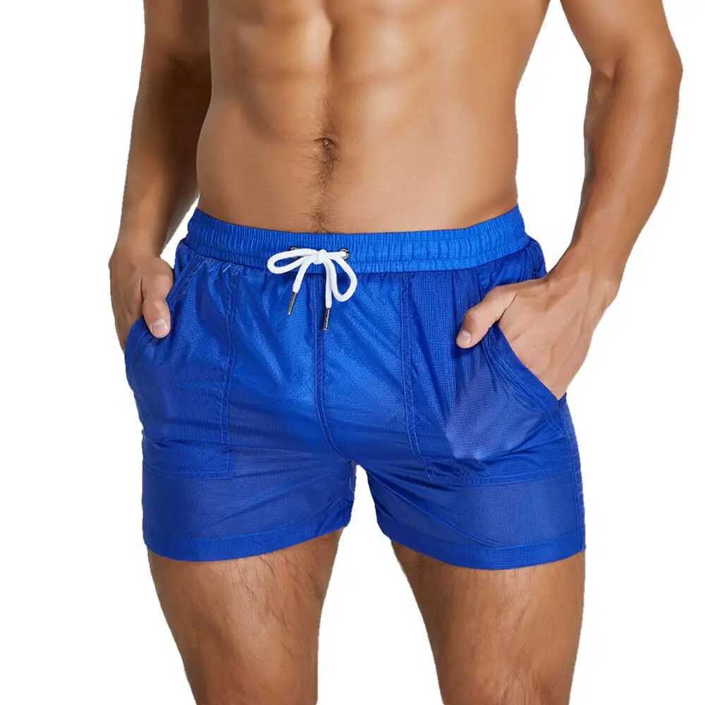 Summer Board Shorts Mens Beach Surfing Shorts Sexy Transparent Nylon Quick-dry Shorts Aquatics Gyms Bathe Swim Shorts M250304