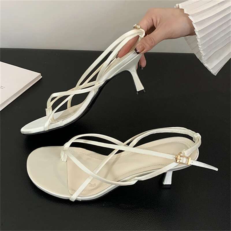 Style Eilyken Street Square Clip Toe Narrow Band Thin Low Heels Women Sandals Summer Ladies Casual Shoes atos De Mujer