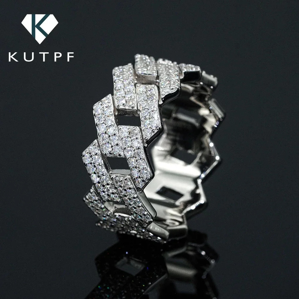 Gra Certified Full Diamond Cuban Rings for Men Women 100% 925 Sterling Silver Hip Hop Double Row Band Ring 250227
