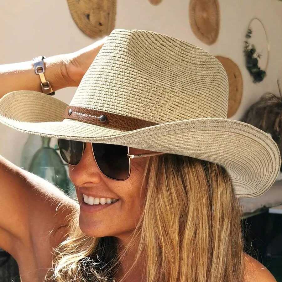 Women Summer Outdoor Foldable Beach Hats Big Size 62cm Cowboy Hat Men Jazz Str Hat UV Sun Protection Travel Fashion Sun HatsXJ250304