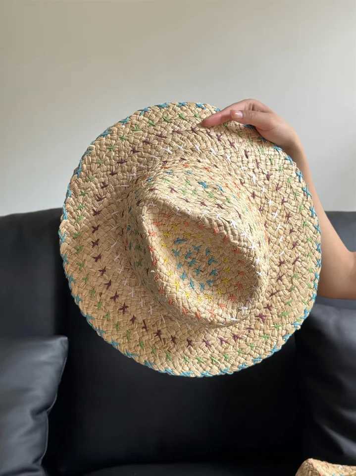 Raffia str Womens Bohemian Color Sewing str Hat Womens Sun Hat Beach Summer Vacation Panama HatXJ250304