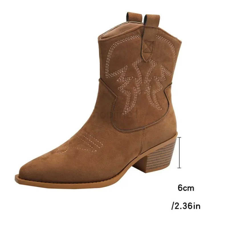New Natural Short Wen Boots Leather Handmade Pointed Toe Spike Heel Autumn Winter Boots Wen Shoes Cowboy Wern Z250304