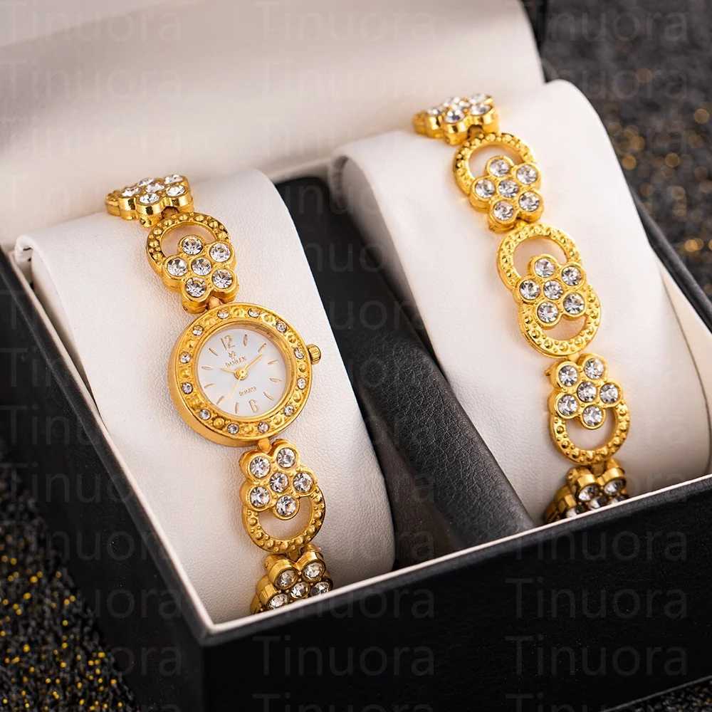 2pcs/Set New Luxury Women Bracelet Top Brand Gold Small Dial Diamond Quartz Fashion Elegant Ladies Womens WatchXJ250304