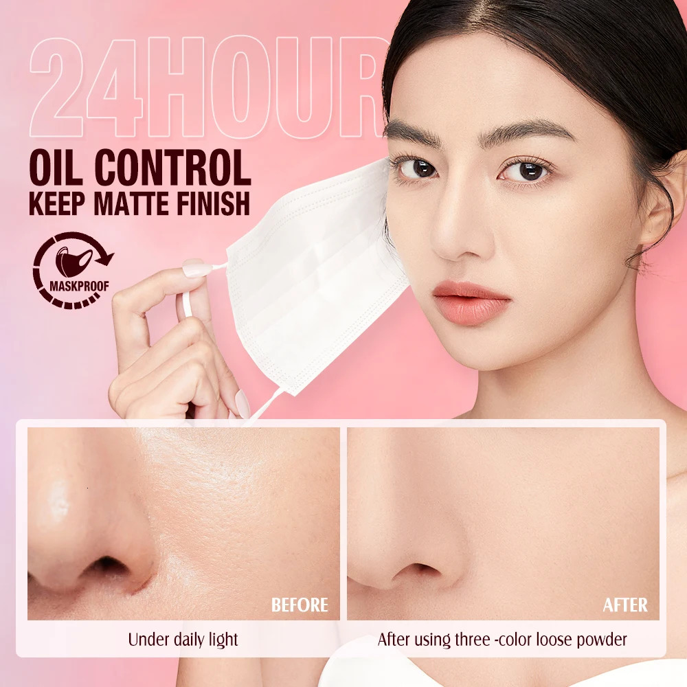 3 Color Loose Powder Hides Oil Pores Face Powder Blend Naturally Setting Powder Fix Lock Makeup Matte Finishing Powder 250224