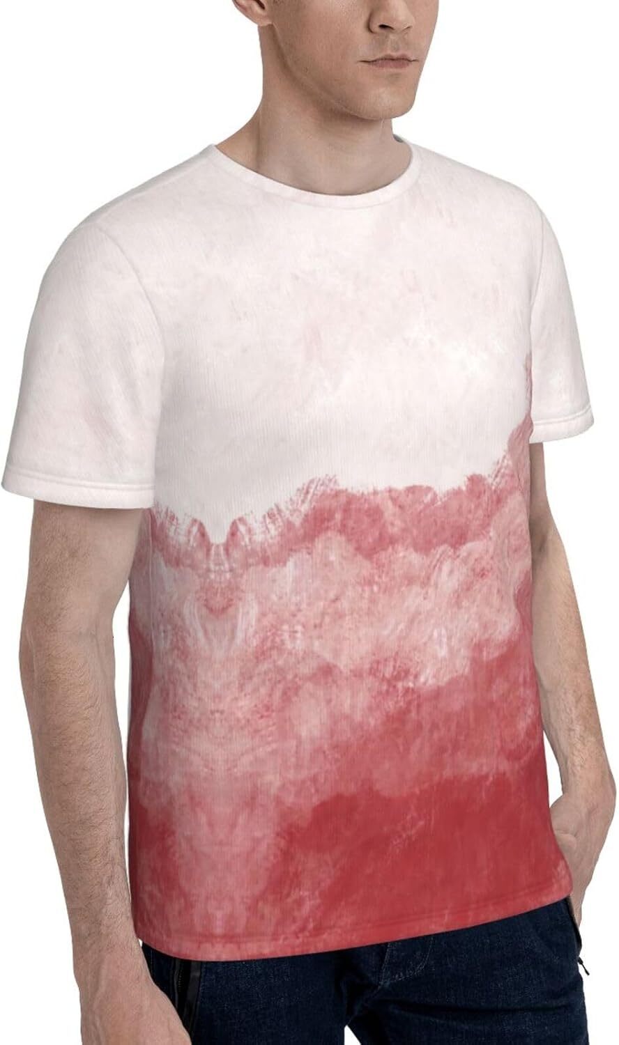 Mens T shirt Red-Pink Gradient 3D Printed T-Shirt for Men and Women - Abstract Landscape Graphic Casual Trendy Crew Neck Casual tops summer clothes