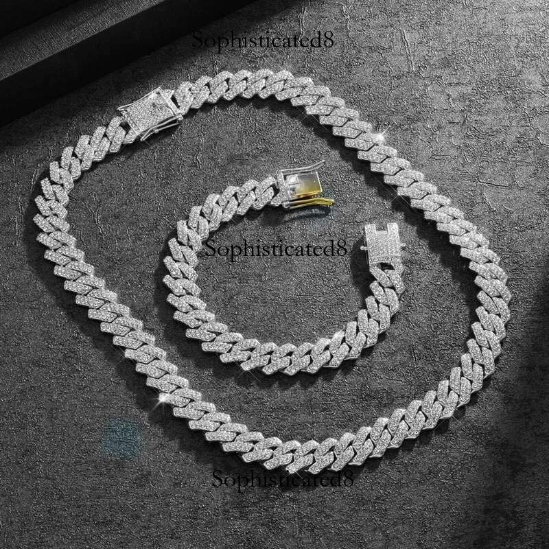 14Mm Sparkg Rhies Men's Cuban Chain, Miami Rap Hip Hop Bracelet Neck Chain Jewelry Accessories Gift