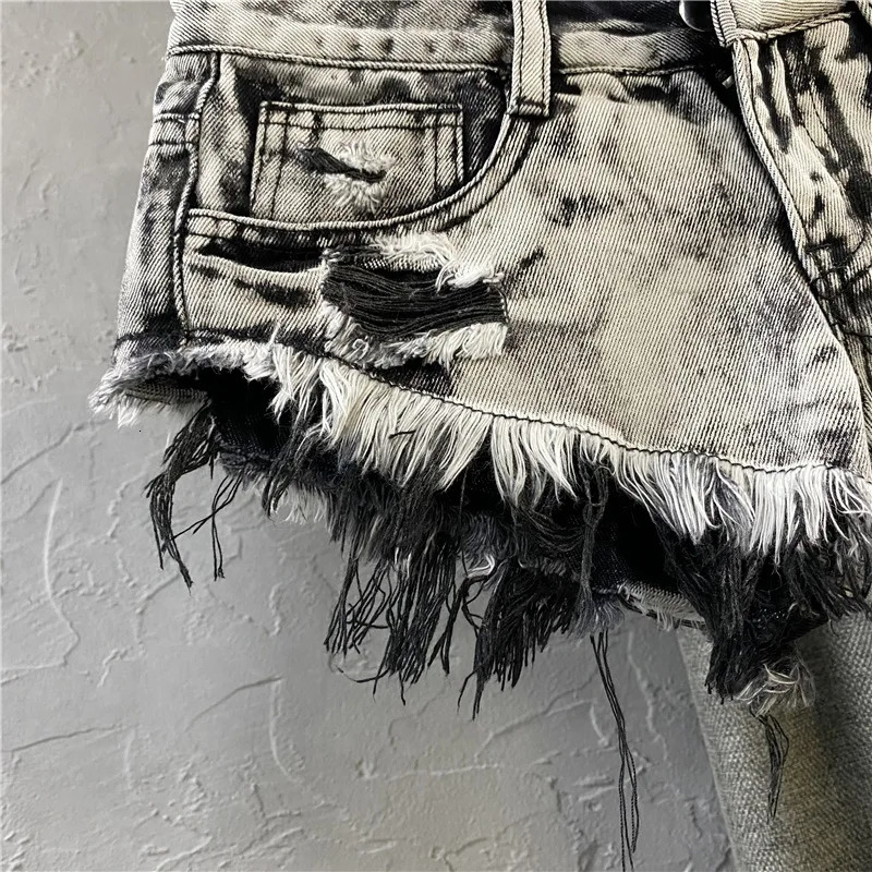 2025 Summer Low Waist Light Grey Broken Edge A-line Pants Korean Womens Personalized Ripped Denim Shorts 250303