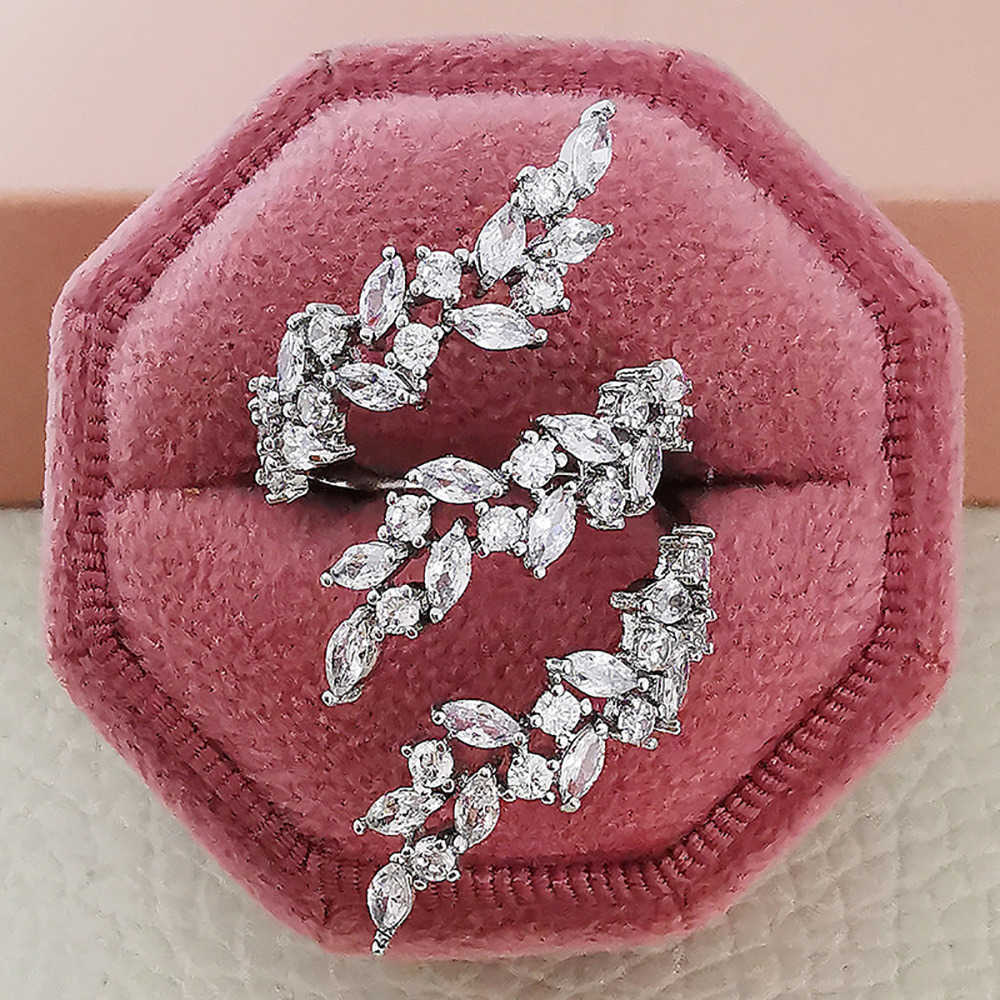 Couple Rings Simple and fashionable new wheat ear hand set diamond womens ring copper plated white gold 18K gold r6685 H25303