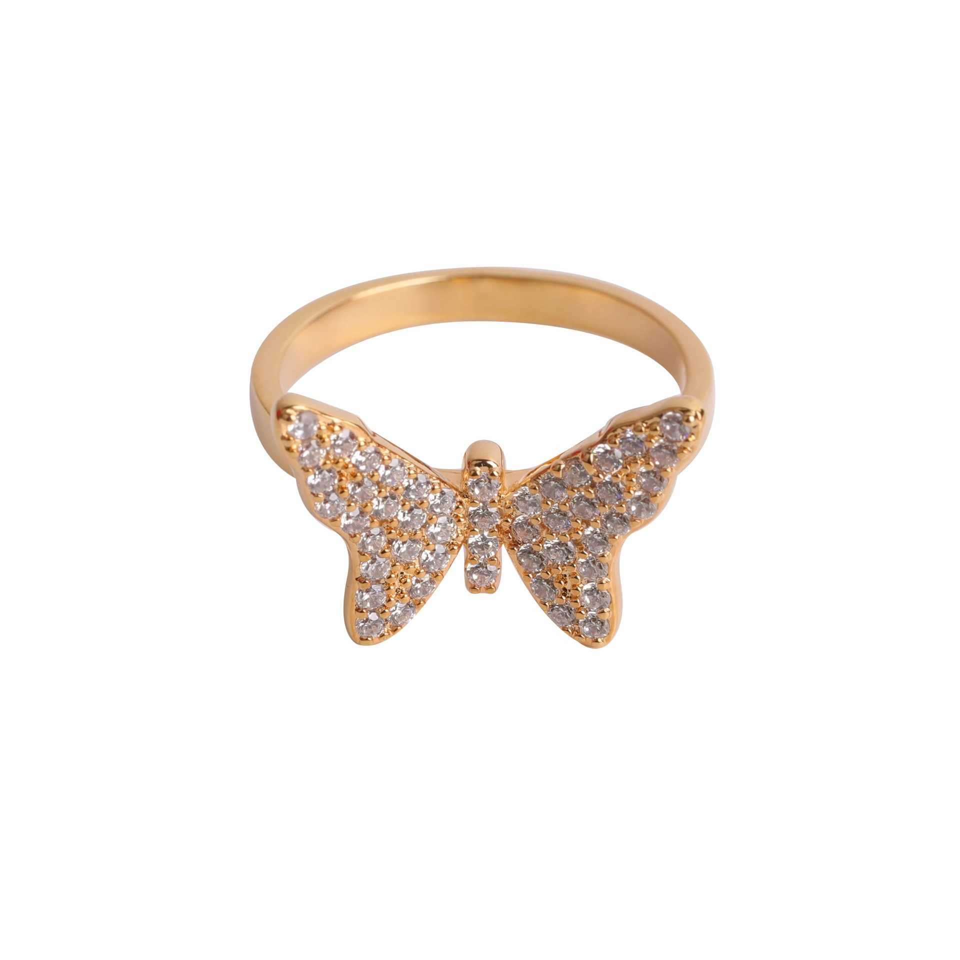 Couple Rings Wind hip-hop womens exquisite butterfly zircon ring real gold electroplating fashionable and personalized trendsetter ring H25303