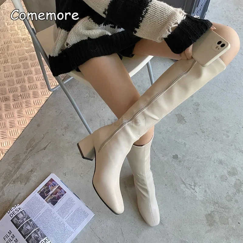 Cemore Wan Knee High Booties Ladies Shoes Platform Thick Heel Leather Zip Wan Fion Autumn Winter 2024 Wen Long Boots Z250304