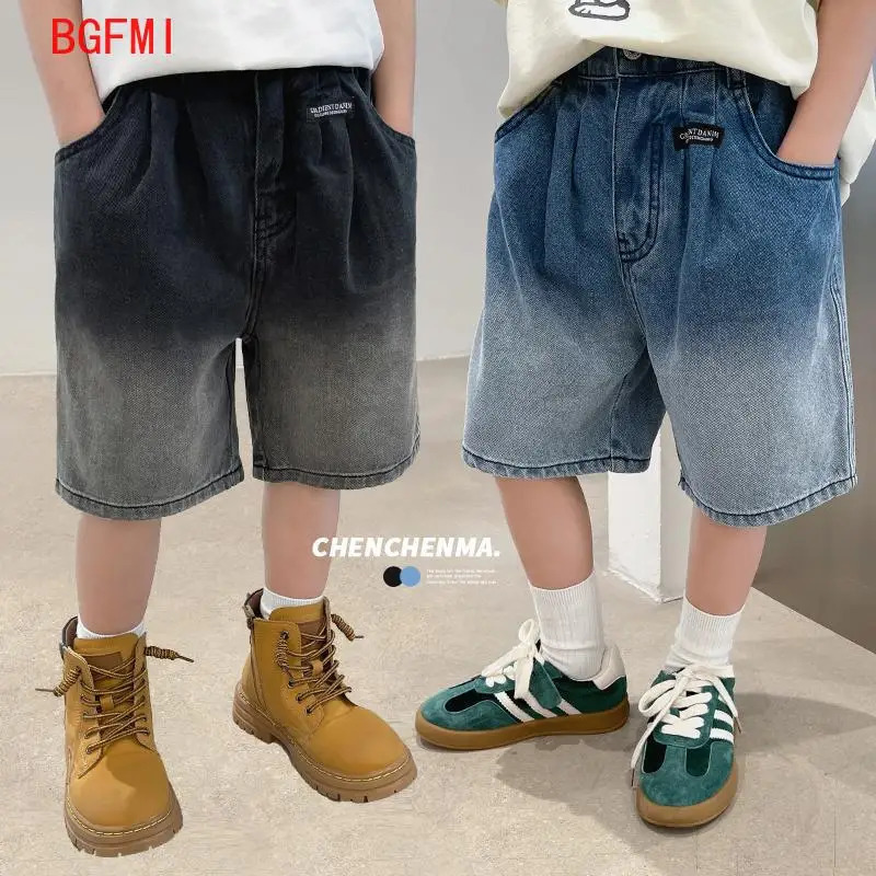 Summer Pants Teenage Boys Shorts Cotton Thin Gradient Color Denim Shorts Children Short Jeans Clothing for Junior Boy 250304