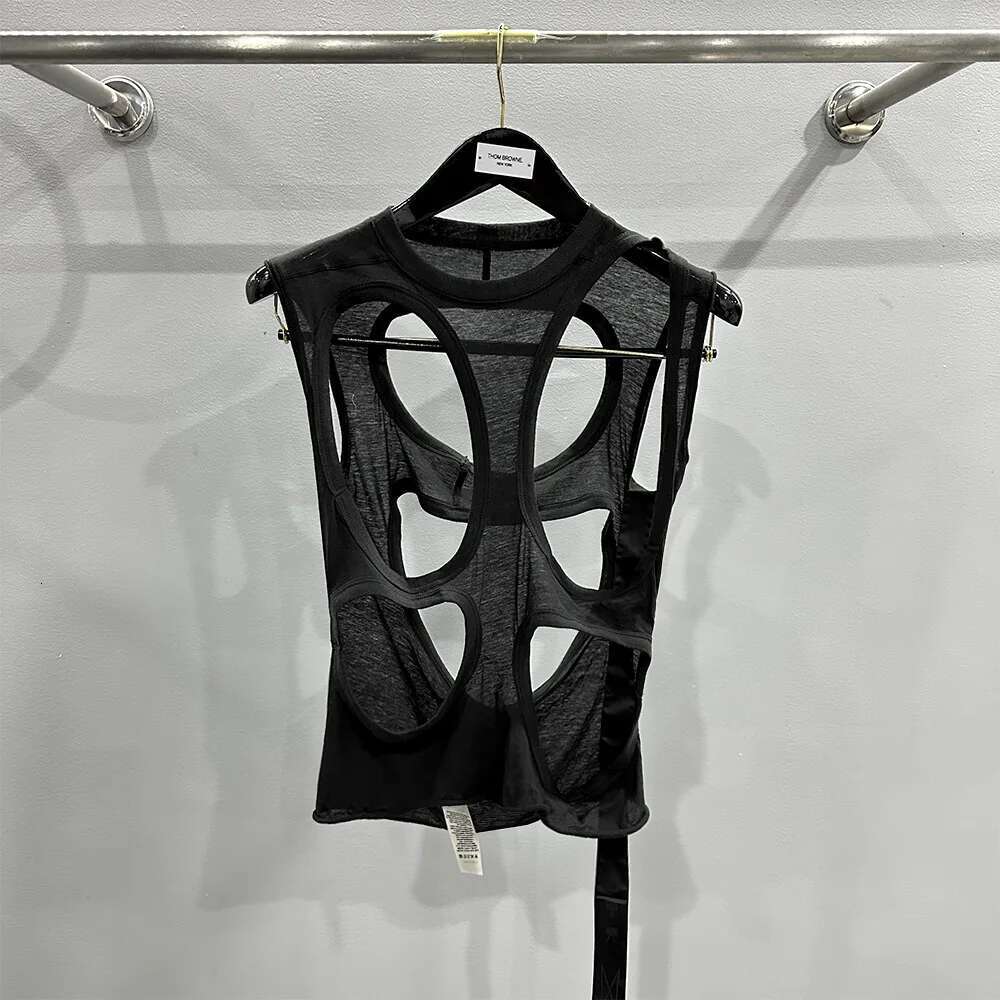 Owens Vest Women Streetwear Cut-Out Backless T-Shirt Fashion Ripped Design Top High Quality Cotton Tshirt Sexy RO Clothing
