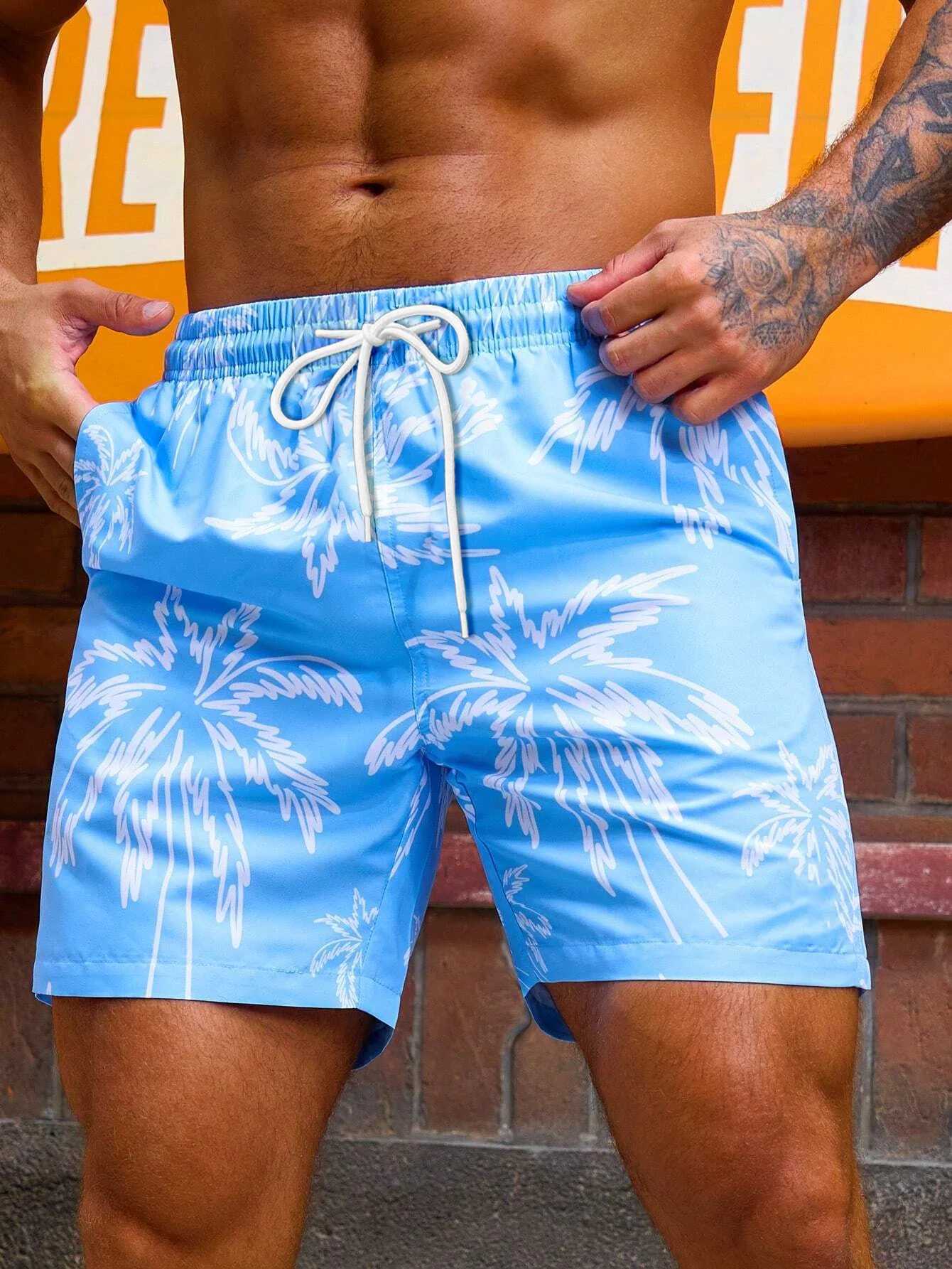 3d Coconut Tree Print Mens Casual And Fashionable Beach Loose Shorts Summer Plus Size HawaiianDrawstringSurfingPolyesterShortsT250304