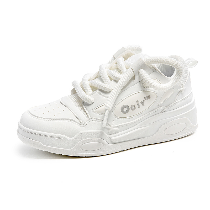 Men's New Niche Design Bread Shoes Leather Surface Outdoor Casual Height Increasing Thick Soled Shoes Student Trendy Sports White Shoes Men'