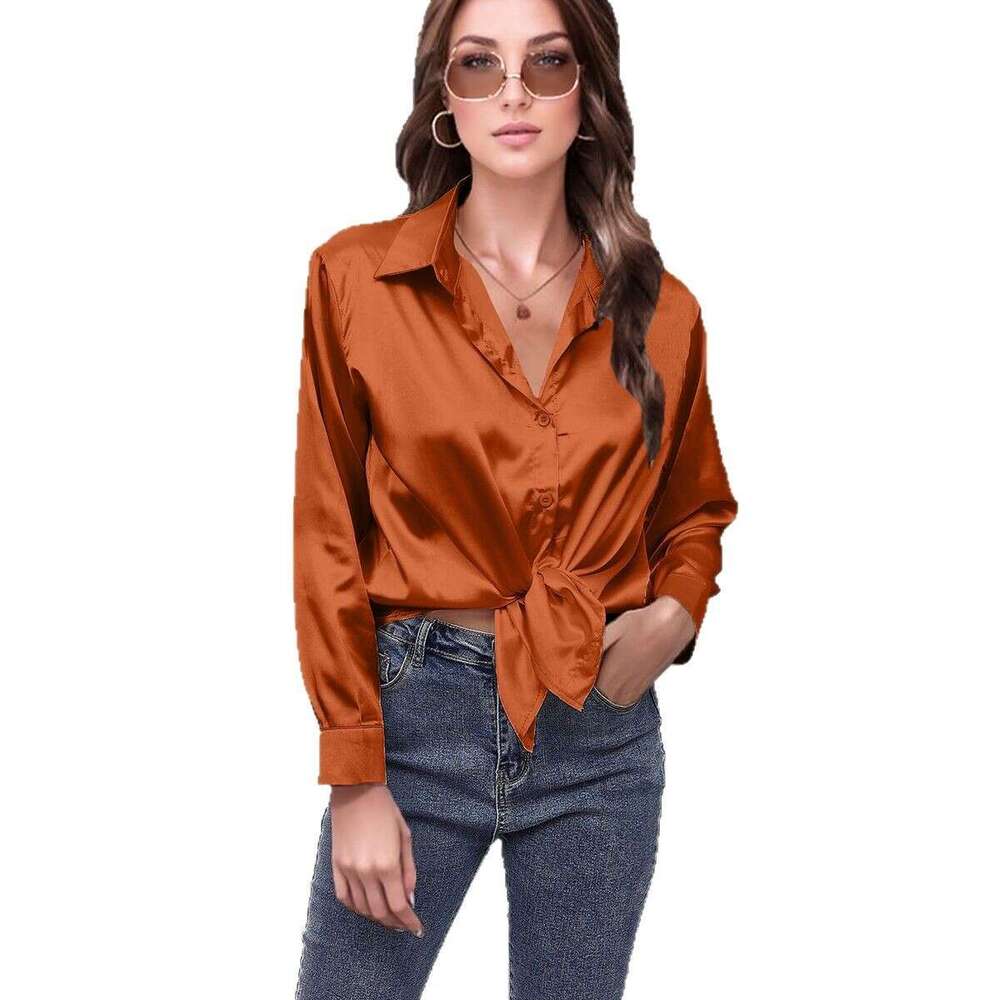 Spring and summer new color satin imitation silk long sleeved shirt, top, women's clothing