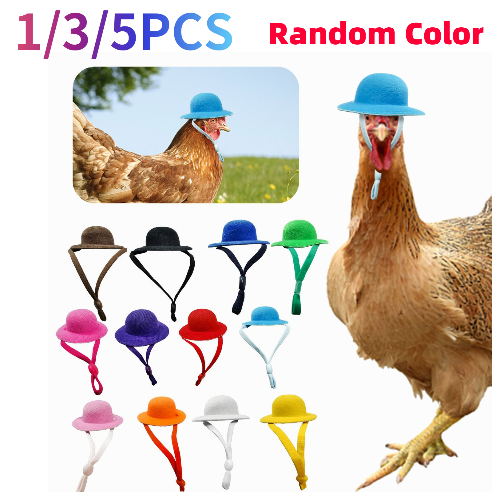 1/3/5pcs Chicken Hats Tiny Pets Funny Chicken Accessories Adjustable Feather Hat For Hens Rooster Duck Poultry Stylish Show
